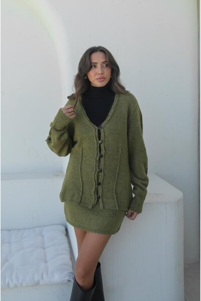 Havoş Green Leroy Cardigan Skirt Set