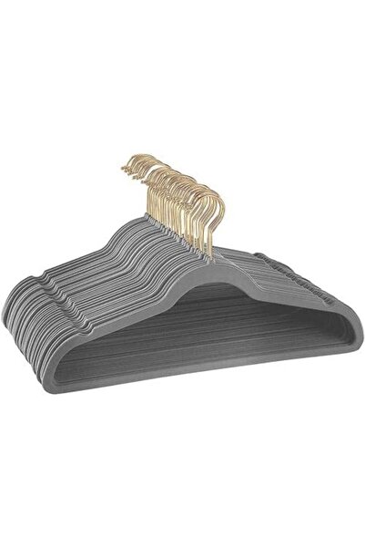 GOTA 12 Pieces Velvet Clothes Hanger with Golden Hook - Gray