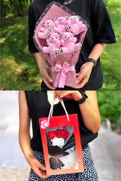 lenostra Sevgiliye Hediye Aycık Buketi ve Kutuda Gül Buketi Kız Arkadaşa - Kı...