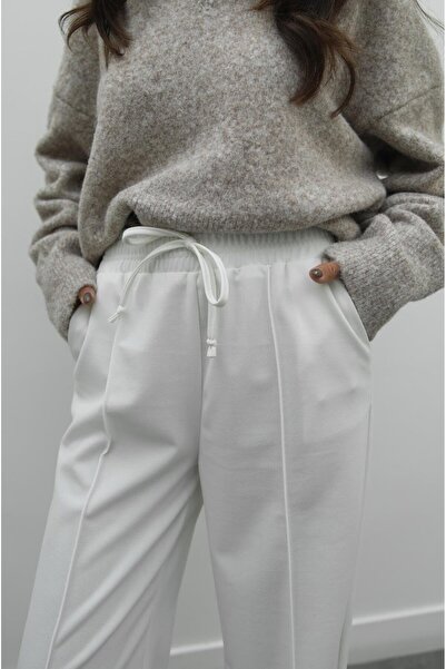 Havoş Ecru Elastic Waist Front Seam Pants