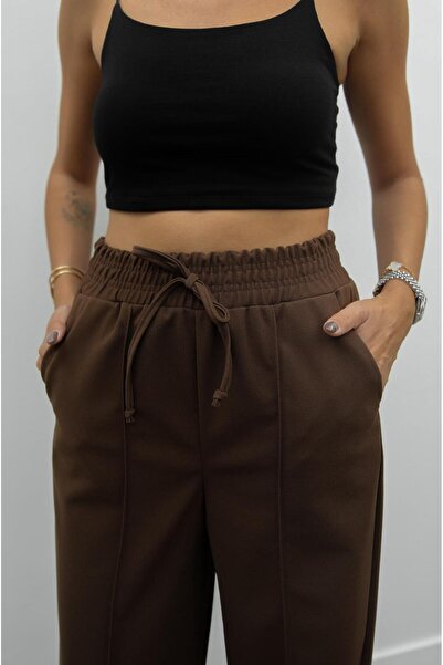 Havoş Brown Elastic Waist Front Stitched Pants