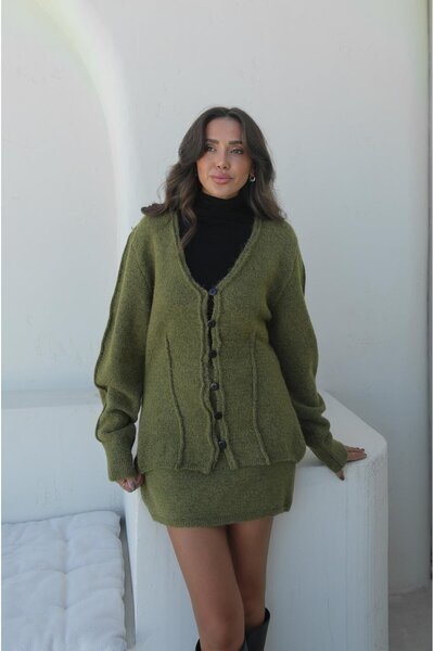 Havoş Green Leroy Cardigan Skirt Set