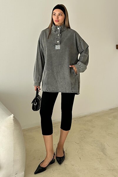 Olcay Önü Taş Detaylı Salaş Denim Tunik ANTRASİT 9831
