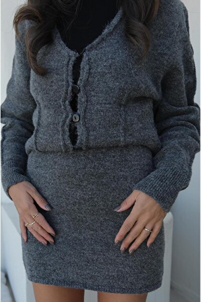 Havoş Anthracite Leroy Cardigan Skirt Set