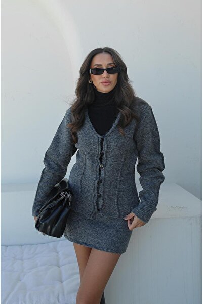 Havoş Anthracite Leroy Cardigan Skirt Set