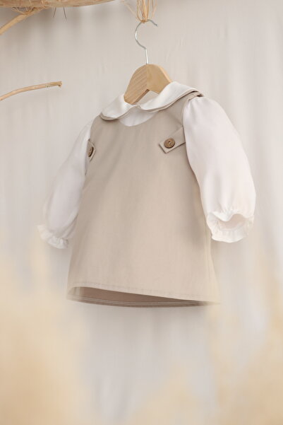 Heymino Daisy Bej Renk Dokuma Kız Çocuk Elbise