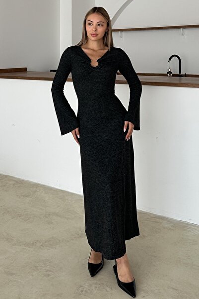 Olcay Gestricktes Kleid mit Accessoires vorne ANTHRAZIT 9367-E