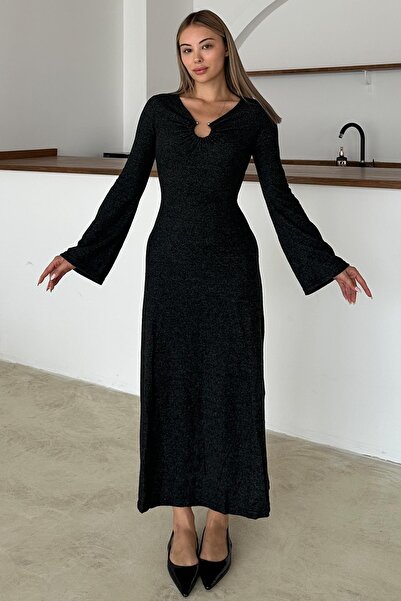 Olcay Gestricktes Kleid mit Accessoires vorne ANTHRAZIT 9367-E