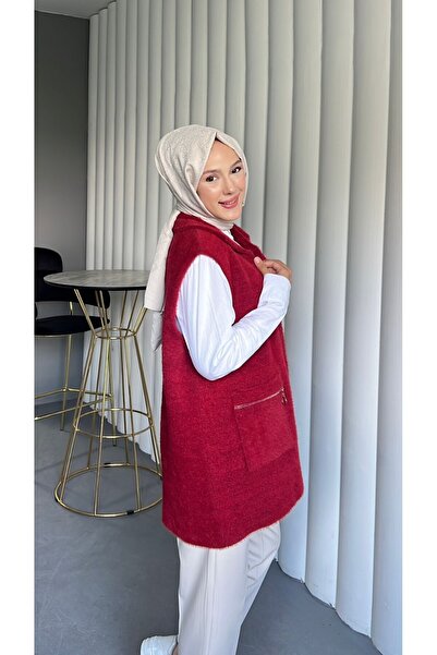 Modamorfo Яке с цип отпред и брада - червено