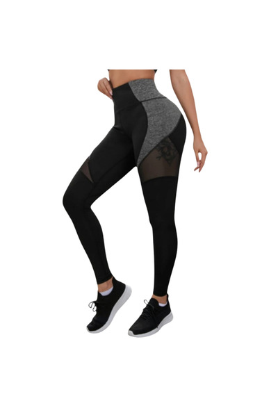 Fstyle ليقنز بنمط شبكي والوان متداخلة تصميم رفع الارداف ملابس ضيقة لصالة الرياضة