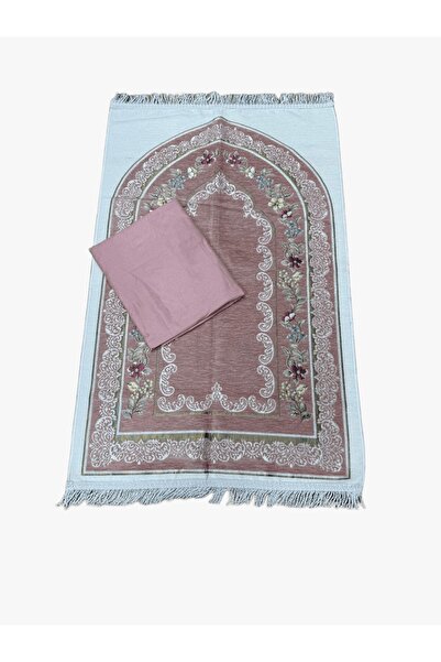 Gerenic طقم سجادة صلاة مع شرشف صلاه مفتوح لف(جلال صلاة)روز قماش بارد