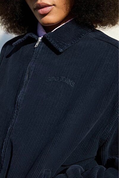 september island Carolyn Navy Blue Corded Fabric Velvet Oversized Unlined Spring Coat