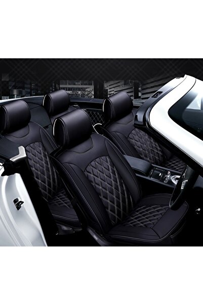 realauto Set huse Scaune Auto Universale, Lux, Piele ecologica, Negru/ Gri