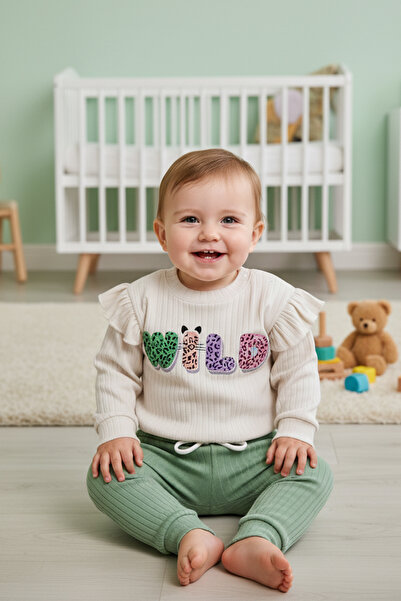 Lindakids Fitilli Kumaş % 100 Pamuk Omuzdan Çıtçıtlı Wild Baskılı Kız Bebek T...