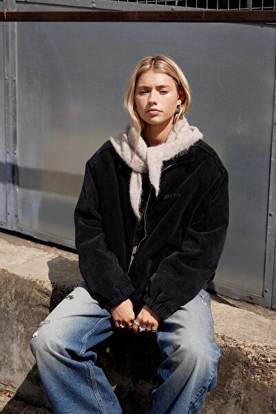 september island Christine Black Corded Fabric Velvet Oversized Unlined Spring Coat