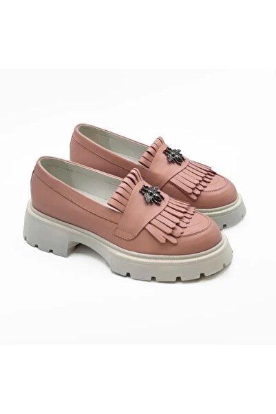 Piello Mocasini damă, piele naturală, cu Talpă albă și Accesoriu metalic, Roz