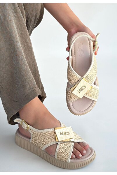 Lisinya Cate Beige Straw Skin Sandals