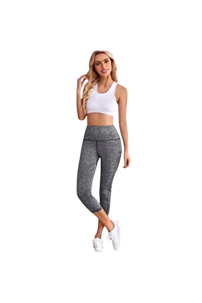 Fstyle Grey Bermuda Leggings with Side Pocket Gym Tights
