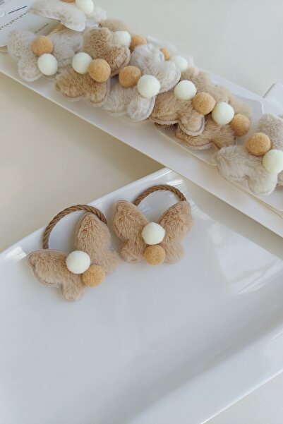 Lynare Butterfly Model Pompom Detailed Plush Rubber Buckle Set 2 Pieces