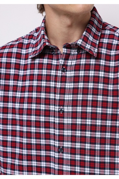 Colin's Regular Fit Shirt Neck Ekoseli Erkek Kirmizi Uzun Kol Gömlek