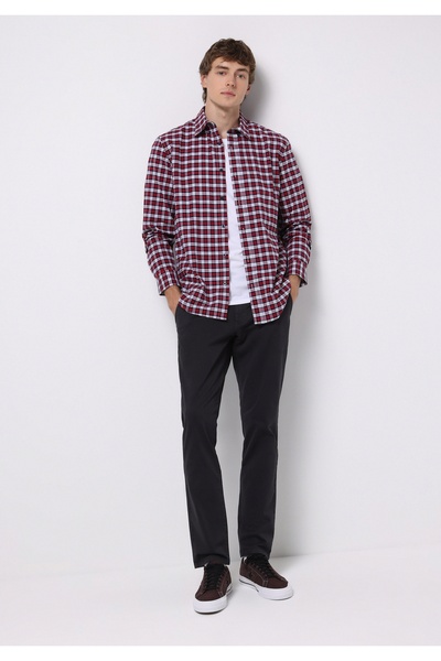 Colin's Regular Fit Shirt Neck Ekoseli Erkek Kirmizi Uzun Kol Gömlek