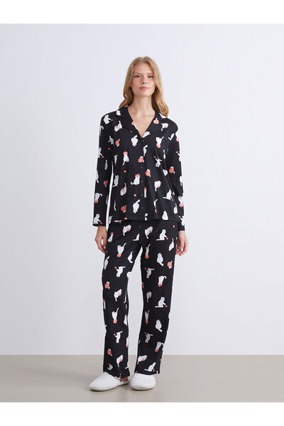 LC Waikiki Yeni Sezon Gömlek Yaka Baskılı Kadın Pijama Takımı