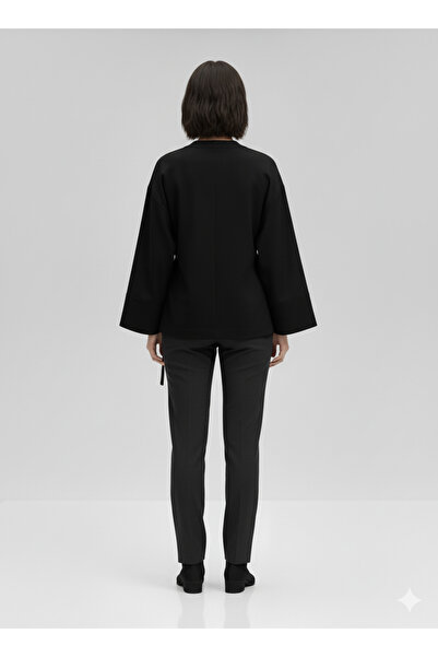 imoop design Women's Double Breasted Viscose Fabric Oversize Side Tie Kimono