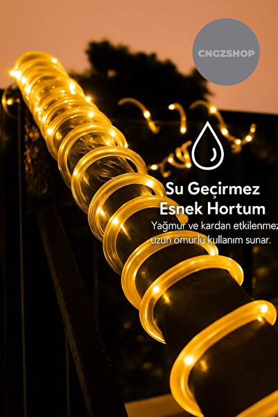 CNGZSHOP 100 LED 12 Metre Sarı Solar Peri Led Işık | Güneş Enerjili Su Geçirm...