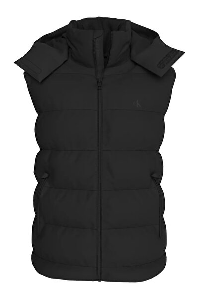 Calvin Klein Erkek Kapşonlu Yaka Fermuar Kapama Kolsuz Kapitoneli Cep Detay Siyah Yelek LV04RD531G-UB1
