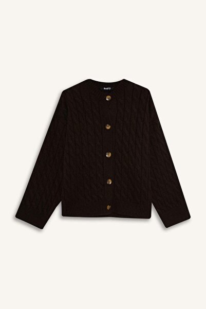 DeFacto Relax Fit Crew Neck Scarf Buttoned Knitwear Cardigan F4331Ax25Wn