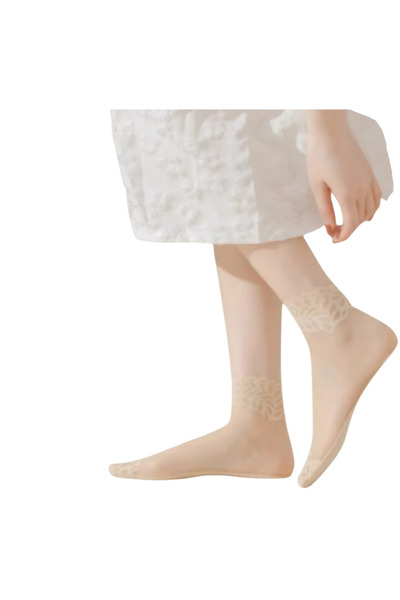 Fstyle Beige Lace Ankle Length Socks Sheer Lace Socks