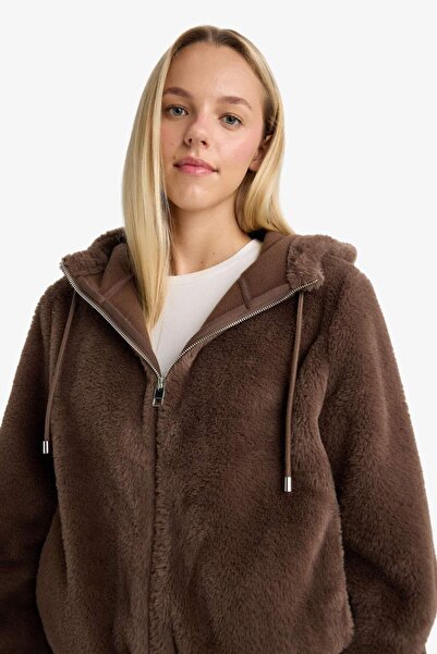 DeFacto Regular Fit Polar Astarlı Kapüşonlu Fermuarlı Suni Kürk F2148AX25WN