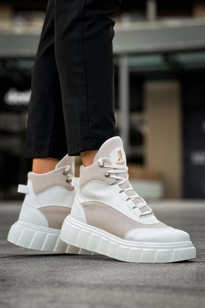 Zapatos KN104 Erkek Spor Günlük Bağcıklı Cilt Süet Bot CSBT - Beyaz