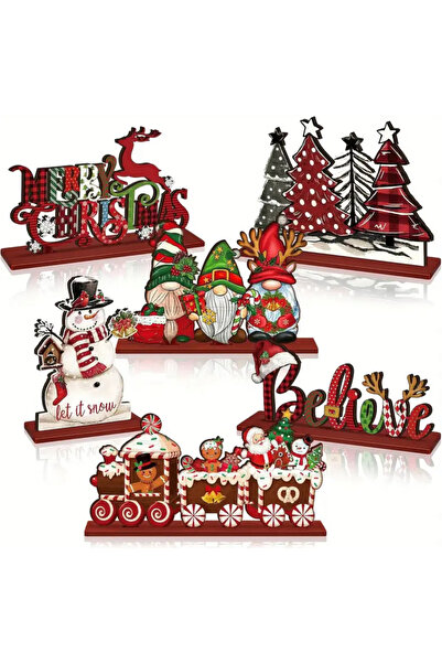 YILBAŞI SÜSÜ 6 adet Ahşap Yılbaşı Masa Dekorasyonu