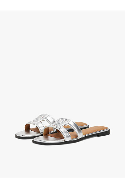 Tommy Hilfiger Women's Th Logo Strap Metallic Slippers