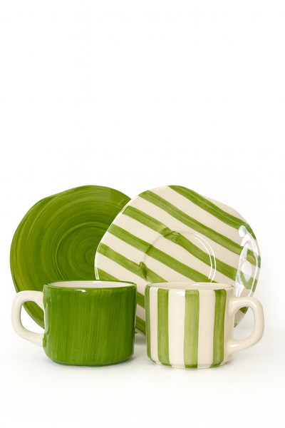 Hausette 2-Piece Thick Line Patterned Seamik Turkish Coffee Set, Mug, Turkish Coffee Cup, Cup, Mug