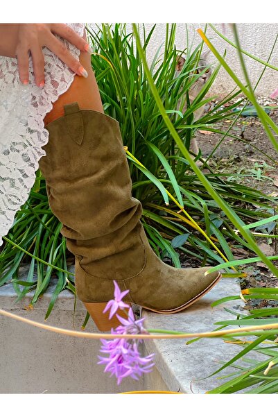 BERFONA TERRY HAKİ DANA SUET 6 CM КАБЛУК ДАЛЛАС БОТИЛЬОНИ З БУФАНОМ