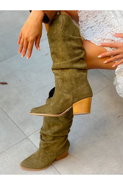 BERFONA TERRY HAKİ DANA SUET 6 CM КАБЛУК ДАЛЛАС БОТИЛЬОНИ З БУФАНОМ