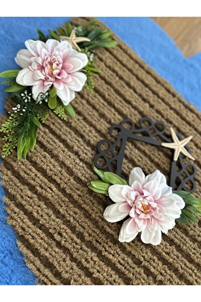 Marrone Pink Star Flowered Door Front Anti-Slip Mat and Pink Flowered Socket Frame Set of Two