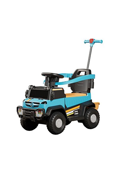 Flippy Mașinuță electrică, 4 roți, telecomandă, mâner detașabil, lumini LED, muzică, albastră