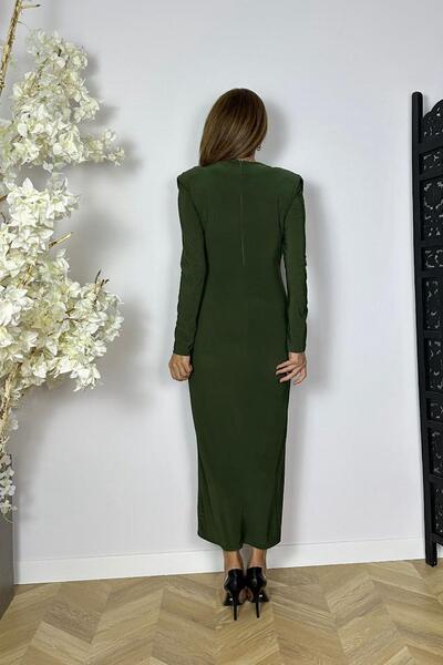 gesmoda G1562 Φόρεμα με λεπτομέρεια από ντραπέ και μπροσούρα χακί