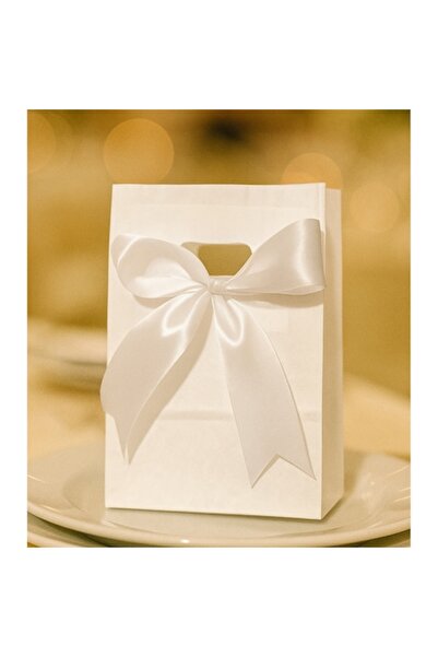 OEM Set 25 bucăți pungi cadou mici din hârtie KRAFT 21x17x7 cm, alb+alb, cu f...