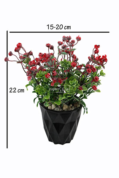 Yapay Çiçek Deposu Yapay Çiçek Saksıda Pudralı Mini Çiçekli ve Cipsolu Yeni Yıl Masa Çiçeği 22 cm