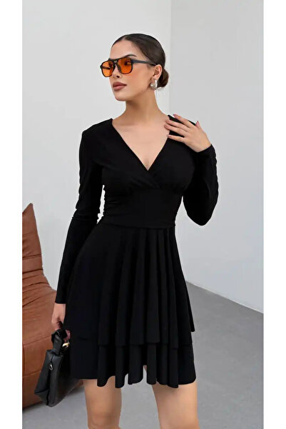 cemo KRUVAZE YAKA CIFT KAT ELBISE