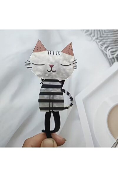 Zarif Seçkiler Retro Kedi Temalı Saç Tokası / ÇİZGİLİ