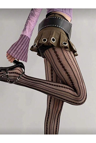 La Saade Y2K Wave Mesh-Y2K Retro Striped Black Socks ✨