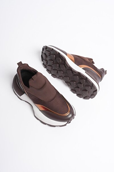 Mubiano Kadın Streçli Spor Ayakkabı Bronz Detaylı Kahve Bravina