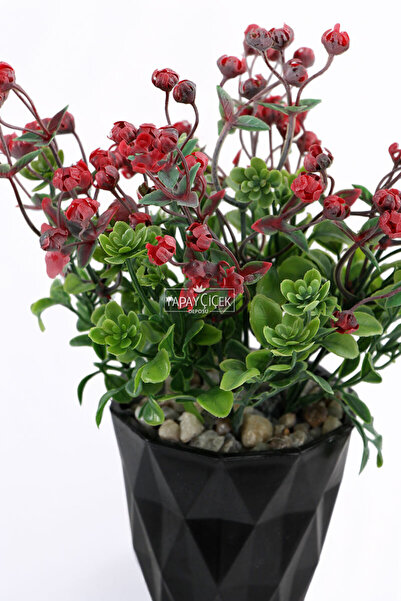 Yapay Çiçek Deposu Yapay Çiçek Saksıda Pudralı Mini Çiçekli ve Cipsolu Yeni Yıl Masa Çiçeği 22 cm