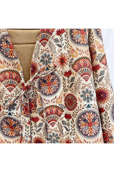 Faya Boutique Sonbahar Çiçek Desenli Anvelop Bağlamalı Ceket