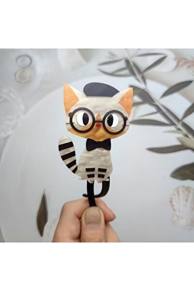 Zarif Seçkiler Retro Cat Themed Hair Clip / with Glasses